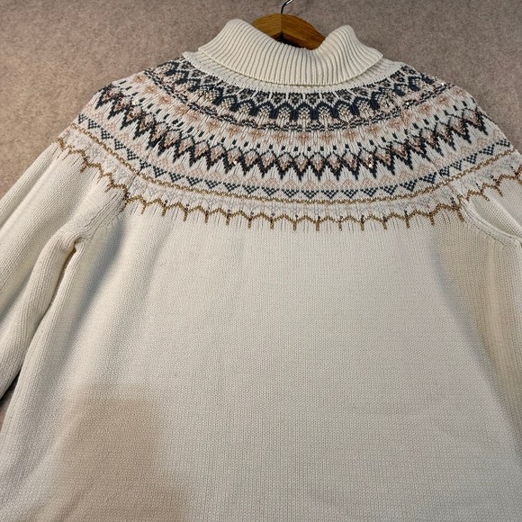 Alya Womens Fair Isle Turtleneck Sweater Cream Sequin Accent Knit Top Size M - Picture 3 of 5